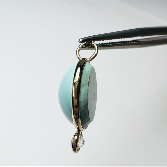 Persian Turquoise Old Mine Cut Diamond Solid 14K Gold Pendant Charm forNecklace - Picture 5 of 5
